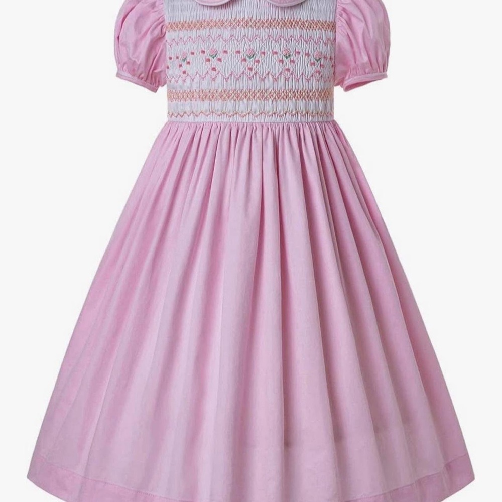 Pink Puff Sleeve Sundress with Peter Pan Collar
